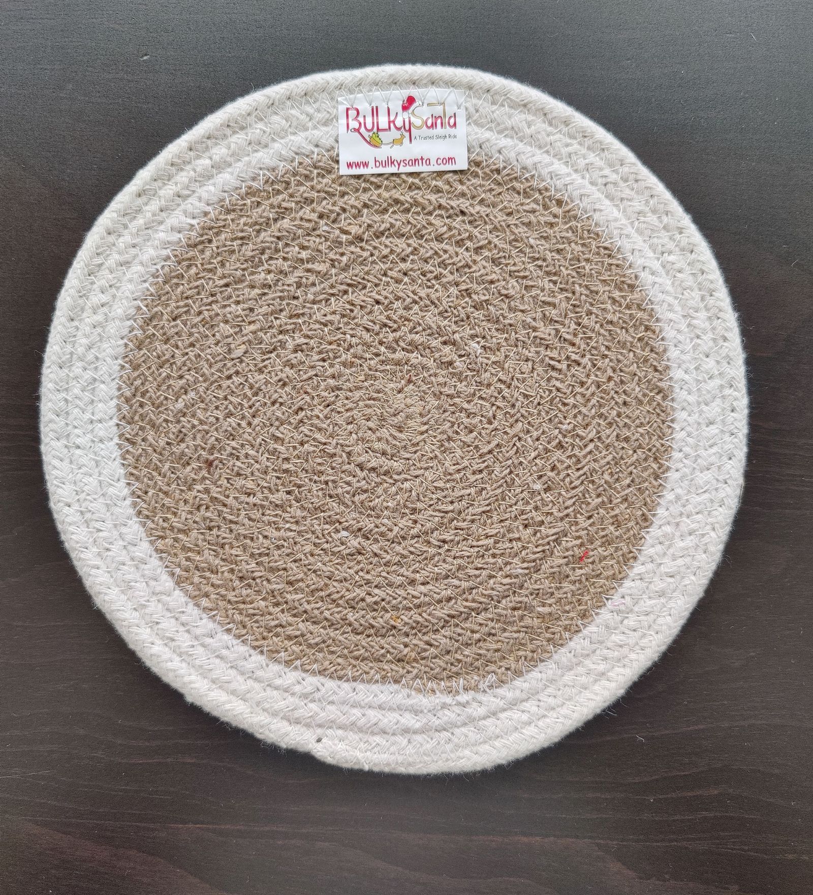 Round table mats cotton placemats (pack of 1) | Hotpads / trivets 9", Heat Resistant, Reversible Use (White - Beige) by Bulky Santa