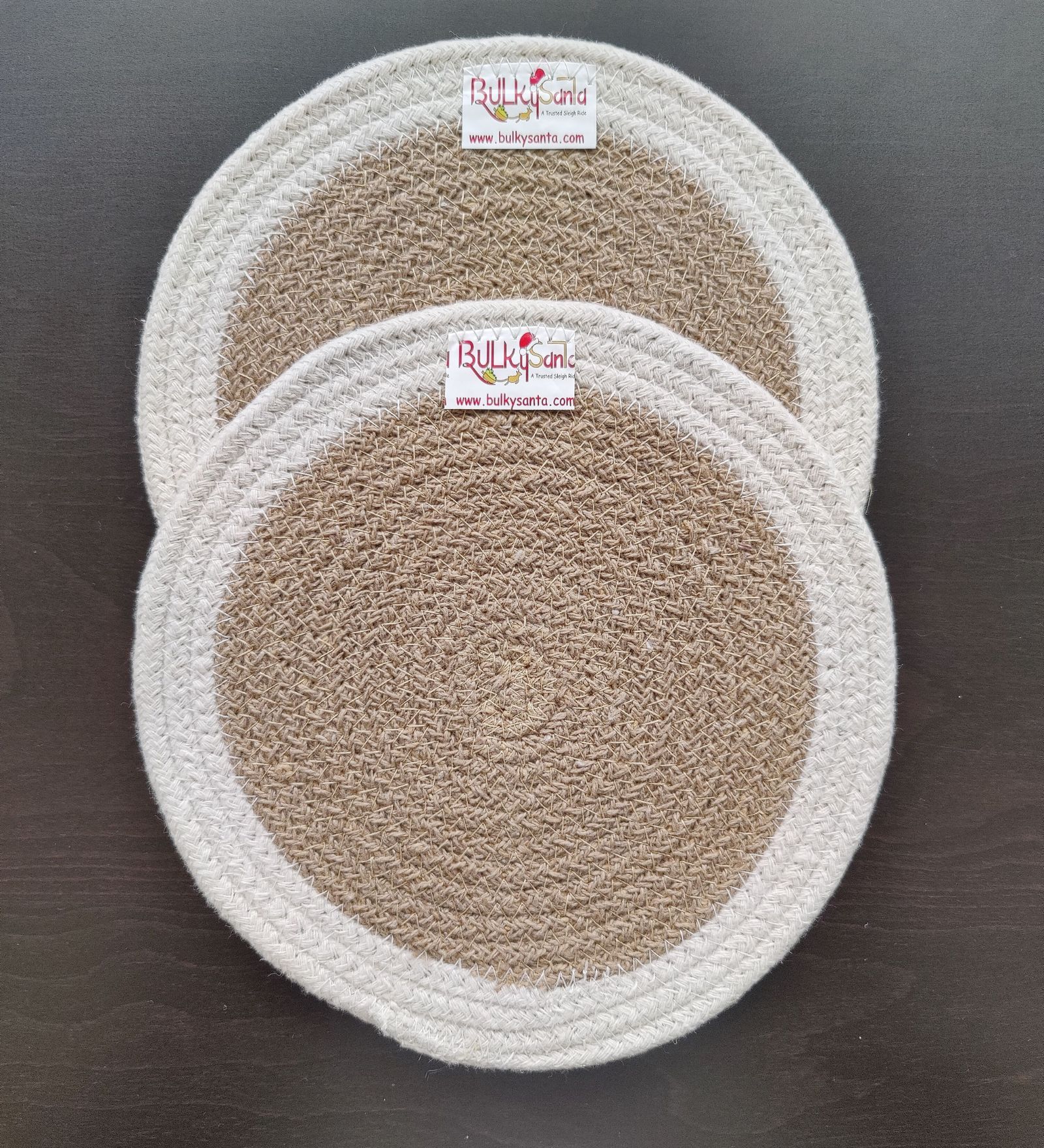 Round table mats cotton placemats (pack of 2) | Hotpads / trivets 9", Heat Resistant, Reversible Use (White - Beige) by Bulky Santa