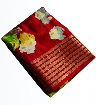 Red and gold floral Banarasi silk saree Red and gold floral Banarasi silk saree