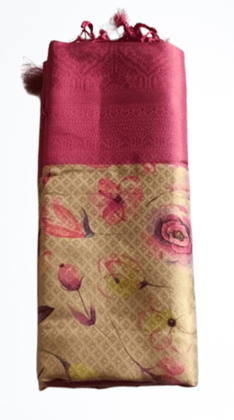 Pink Floral Saree With Blouse Piece Pink Floral Saree With Blouse Piece