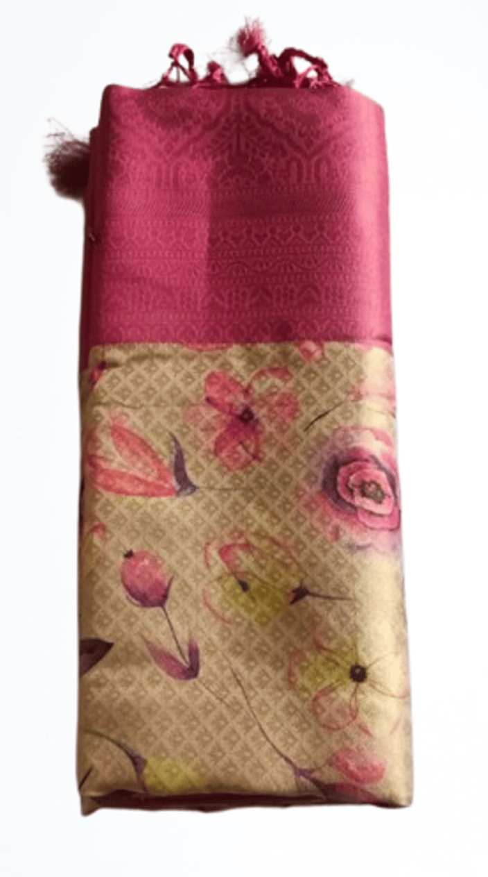 Pink Floral Saree With Blouse Piece