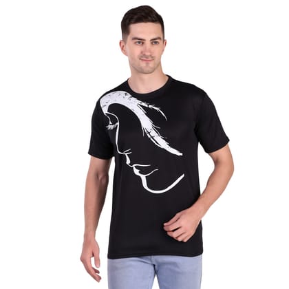 Men's Black T-Shirt with White Line Art of a Woman's Face Men's Black T-Shirt with White Line Art of a Woman's Face