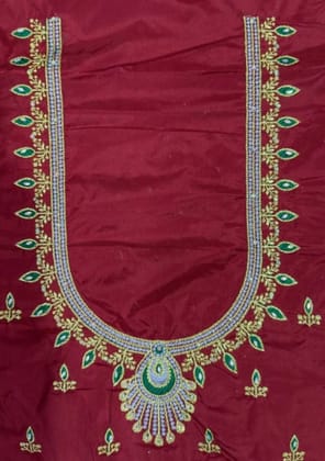 Lakshmi Computer Embroidery Designs - Red and green embroidered blouse - Un Stiched Blouse - 1 Meter Lakshmi Computer Embroidery Designs - Red and green embroidered blouse - Un Stiched Blouse - 1 Meter