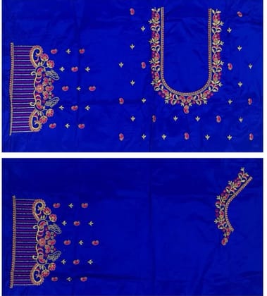 Lakshmi Computer Embroidery Designs - Blue Embroidered Blouse With Zari - Un Stiched Blouse - 1 Meter Lakshmi Computer Embroidery Designs - Blue Embroidered Blouse With Zari - Un Stiched Blouse - 1 Meter