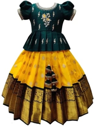 Lakshmi Computer Embroidery Designs - Green and Yellow Embroidered Silk Lehenga Choli for Girls Lakshmi Computer Embroidery Designs - Green and Yellow Embroidered Silk Lehenga Choli for Girls