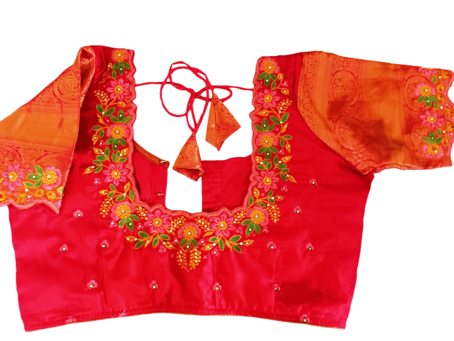 Red Embroidered Floral Saree Blouse