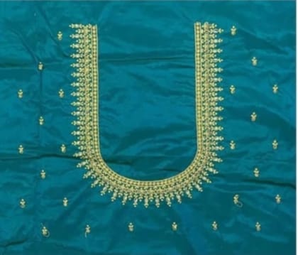 Lakshmi Computer Embroidery Designs - Sea Green Embroidered Blouse With Zari - Un Stiched Blouse - 1 Meter Lakshmi Computer Embroidery Designs - Sea Green Embroidered Blouse With Zari - Un Stiched Blouse - 1 Meter