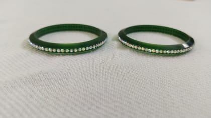  Green Glass Rhinestone Bangle Set