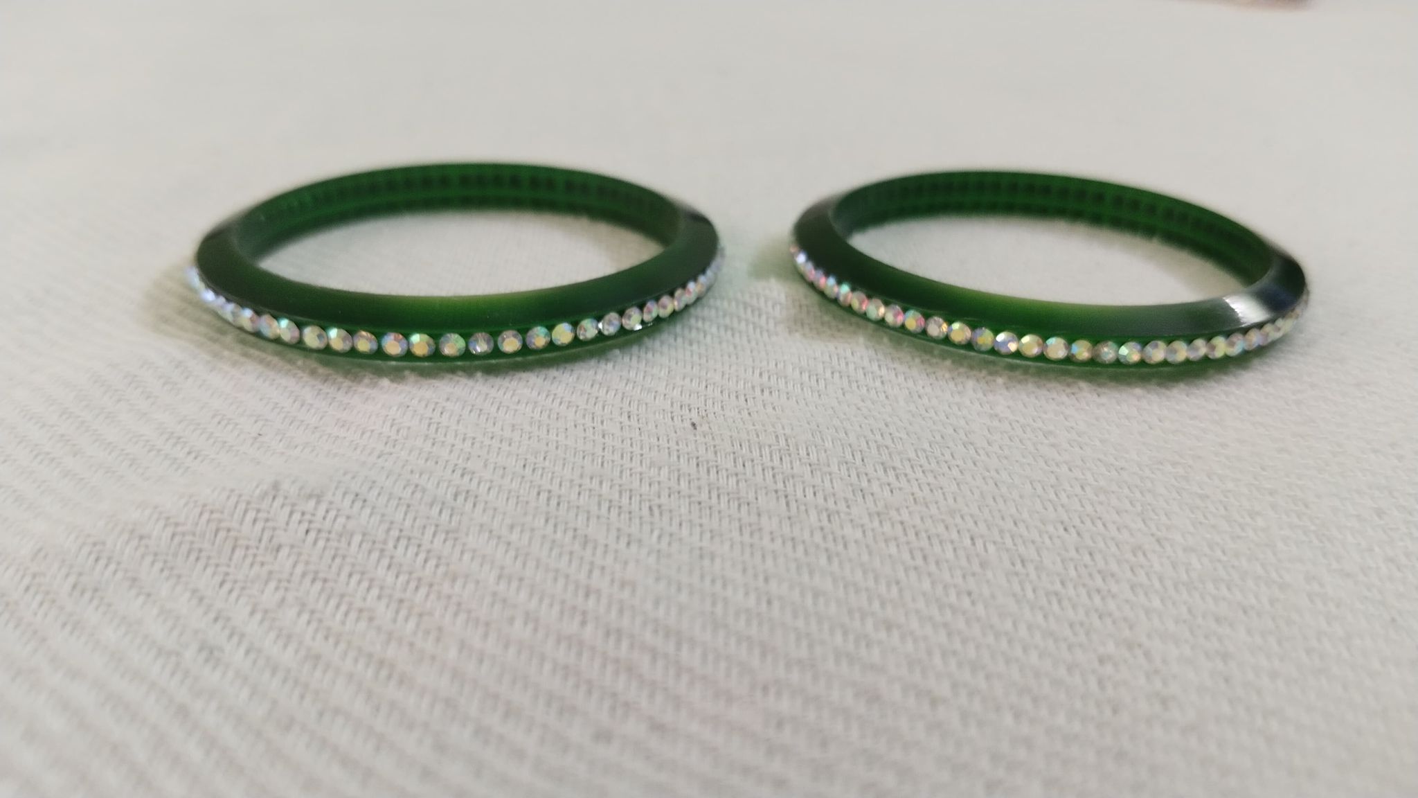  Green Glass Rhinestone Bangle Set