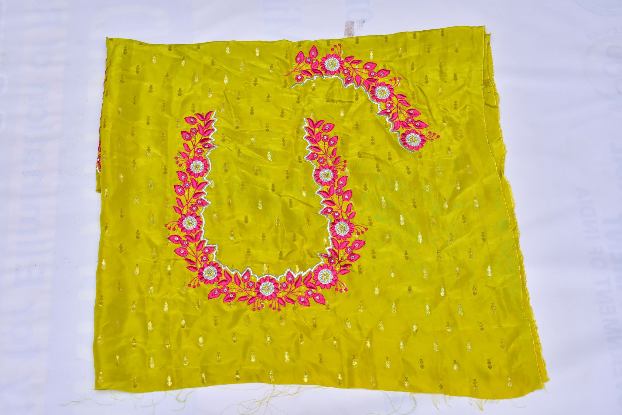 Yellow Saree Blouse With Floral Embroidery