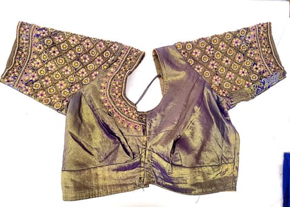 Embroidered boat neck blouse with elbow length sleeves in brown color Embroidered boat neck blouse with elbow length sleeves in brown color