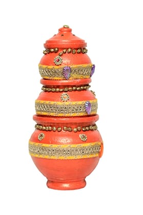 3-Tiered Decorative Earthen Pot with Beads and Stones for Weddings and Festivals 3-Tiered Decorative Earthen Pot with Beads and Stones for Weddings and Festivals