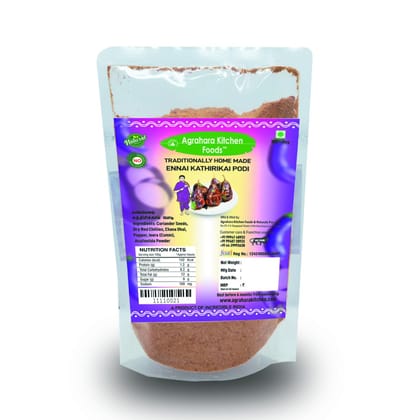 Agrahara Kitchen Foods Homemade Ennai Kathirikai Podi with traditional south indian flavours - 200gm Agrahara Kitchen Foods Homemade Ennai Kathirikai Podi with traditional south indian flavours - 200gm