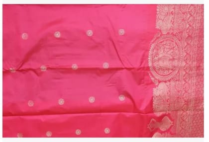 Pink Banarasi Silk Saree With Golden Elephant And Peacock Motifs Pink Banarasi Silk Saree With Golden Elephant And Peacock Motifs