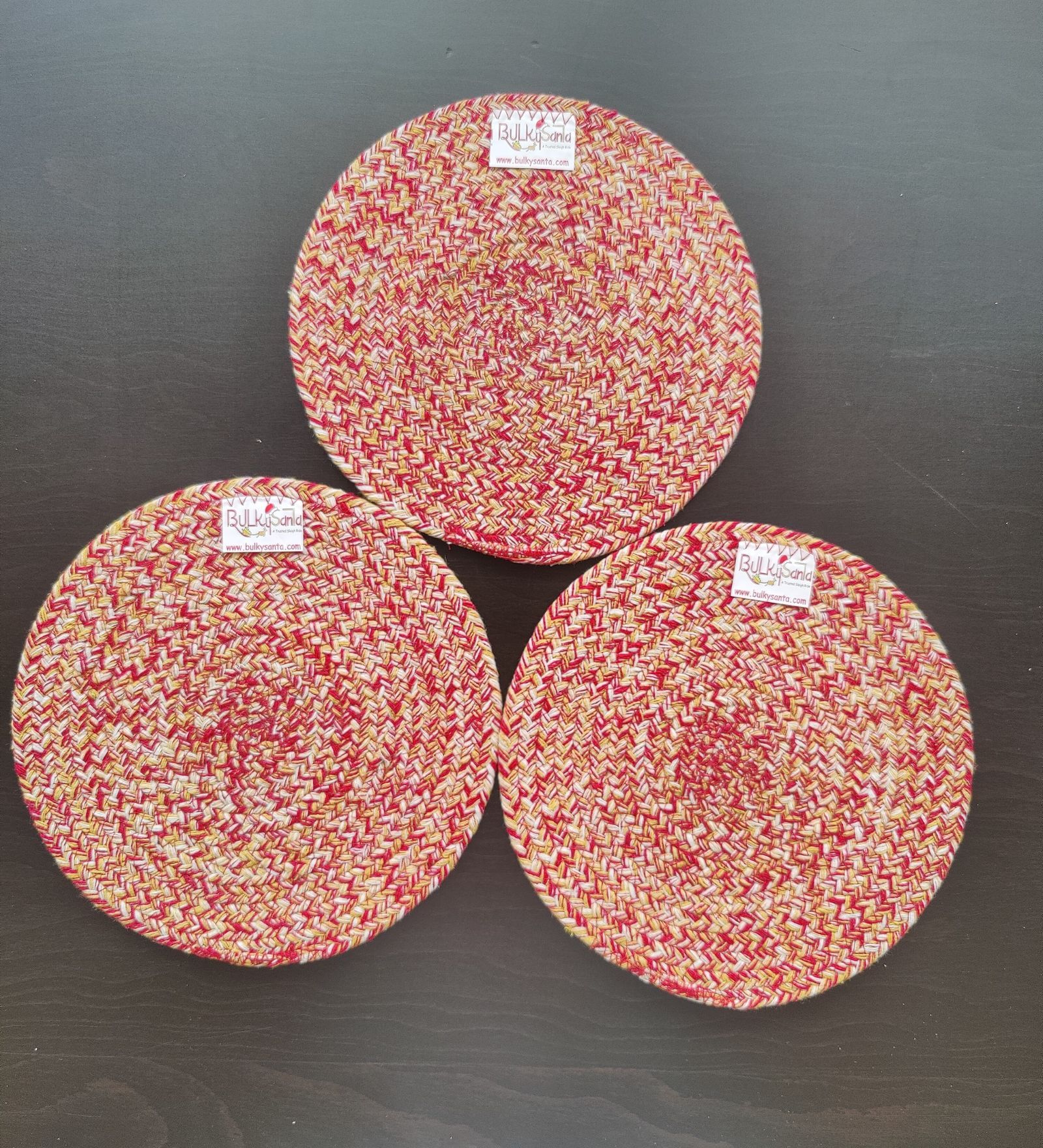 Round table mats cotton placemats (pack of 3) | Hotpads / trivets 9", Heat Resistant, Reversible Use (Yellow) by Bulky Santa