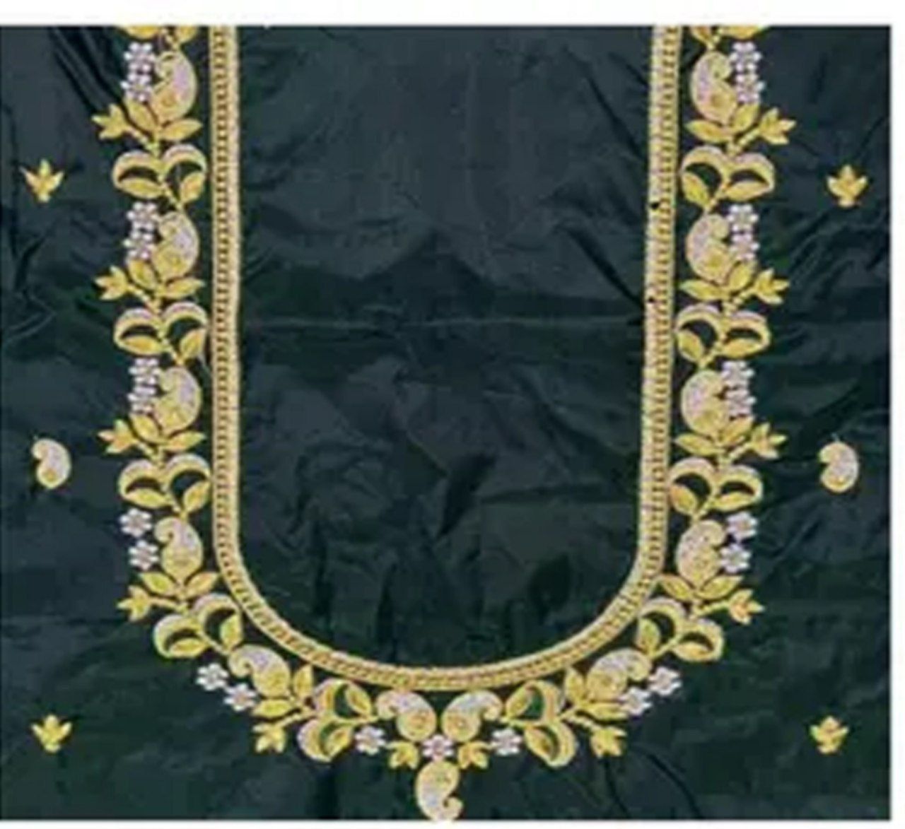 Dark Green embroidered blouse - Un Stiched Blouse - 1 Meter