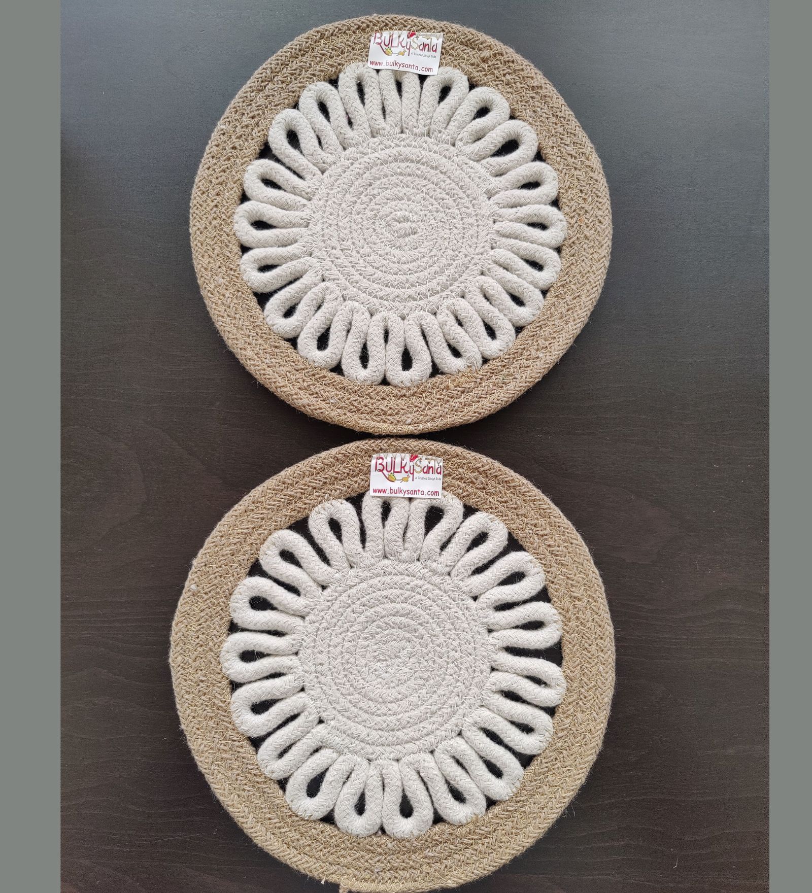 Round table mats cotton placemats (pack of 2) | Hotpads / trivets 9", Heat Resistant, Reversible Use (Payal) by Bulky Santa