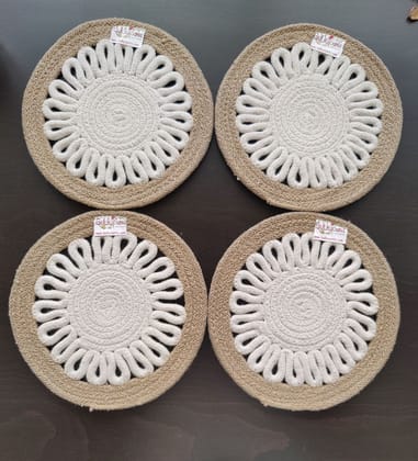 Round table mats cotton placemats (pack of 4) | Hotpads / trivets 9", Heat Resistant, Reversible Use (Payal) by Bulky Santa