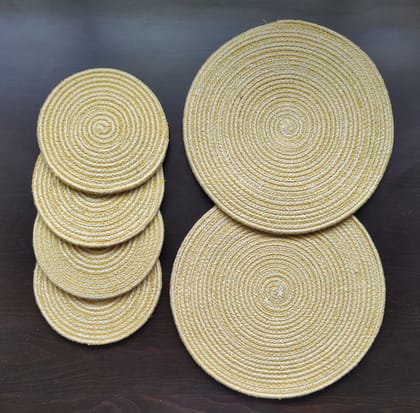 Round table mats cotton placemats (pack of 6) | Big Mats & Hotpads / trivets, Heat Resistant, Reversible Use (Yellow) by Bulky Santa Round table mats cotton placemats (pack of 6) | Big Mats & Hotpads / trivets, Heat Resistant, Reversible Use (Yellow) by Bulky Santa