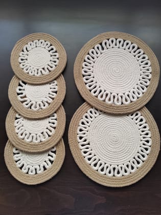 Round table mats cotton placemats (pack of 6) | Big Mats  & Hotpads / trivets, Heat Resistant, Reversible Use (Payal) by Bulky Santa