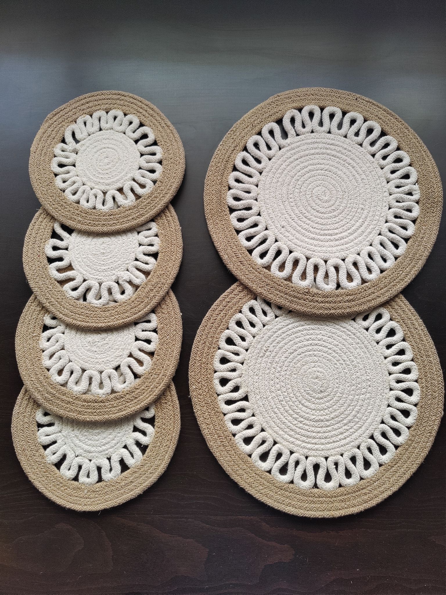 Round table mats cotton placemats (pack of 6) | Big Mats  & Hotpads / trivets, Heat Resistant, Reversible Use (Payal) by Bulky Santa