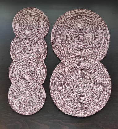 Round table mats cotton placemats (pack of 6) | Big Mats  & Hotpads / trivets, Heat Resistant, Reversible Use (Maroon) by Bulky Santa