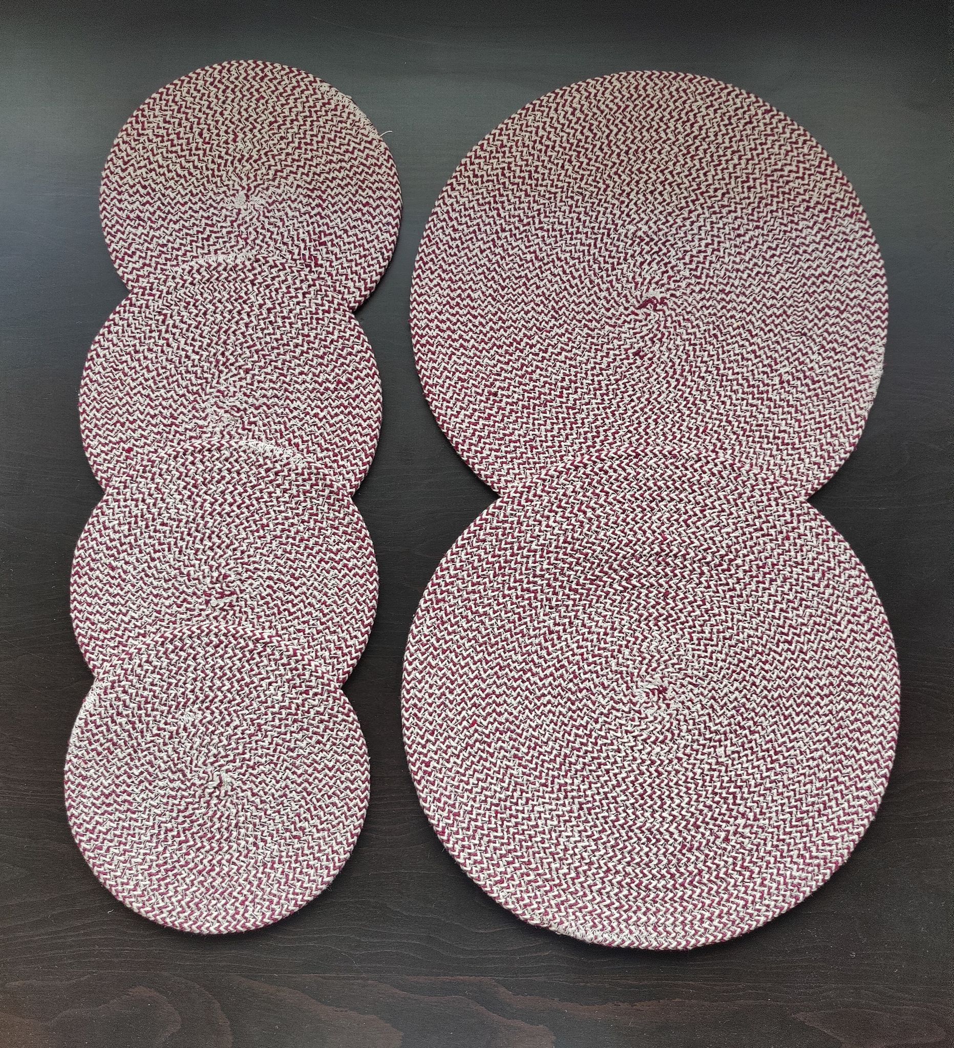 Round table mats cotton placemats (pack of 6) | Big Mats  & Hotpads / trivets, Heat Resistant, Reversible Use (Maroon) by Bulky Santa