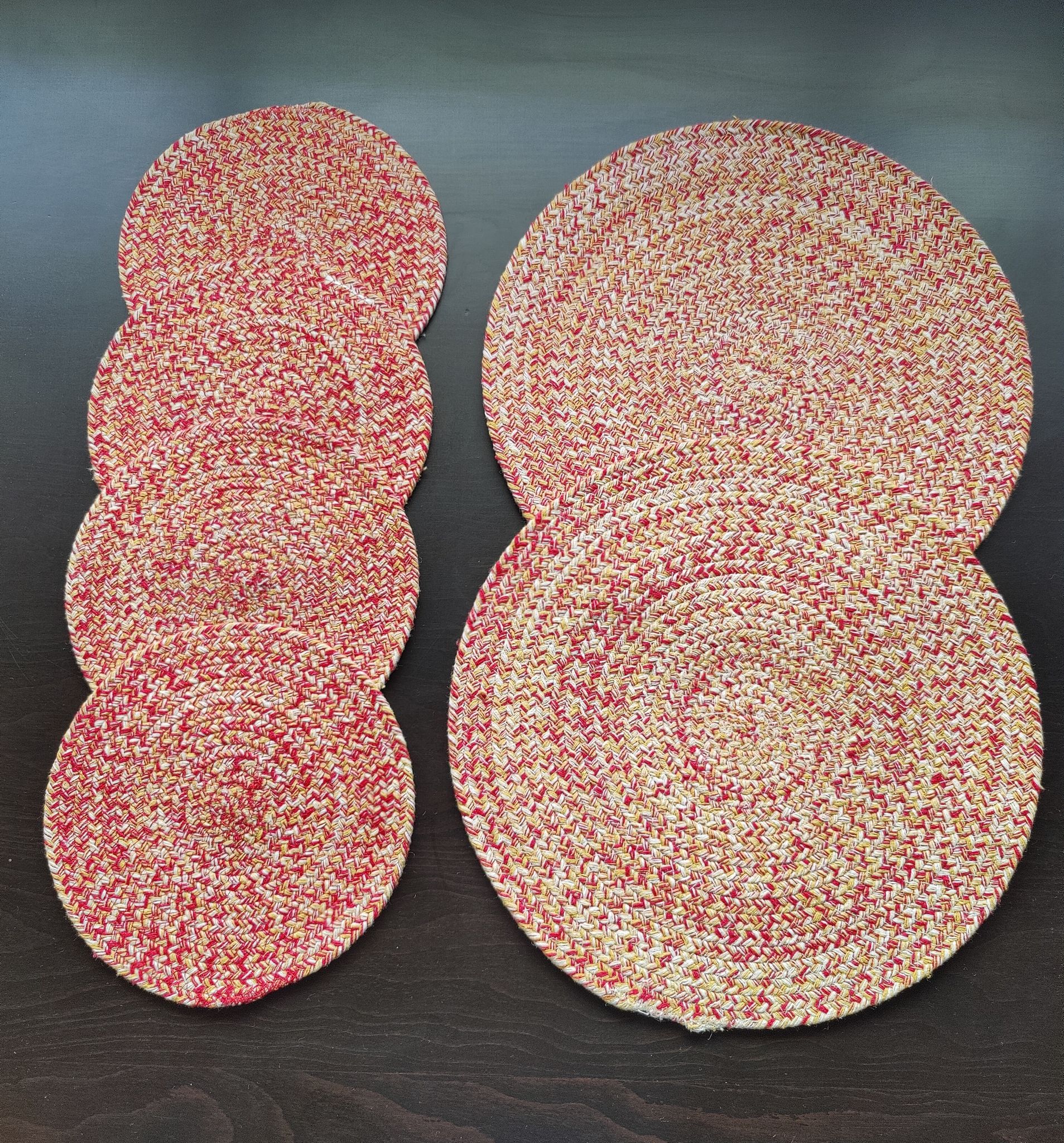 Round table mats cotton placemats (pack of 6) | Big Mats  & Hotpads / trivets, Heat Resistant, Reversible Use (Red - Yellow) by Bulky Santa