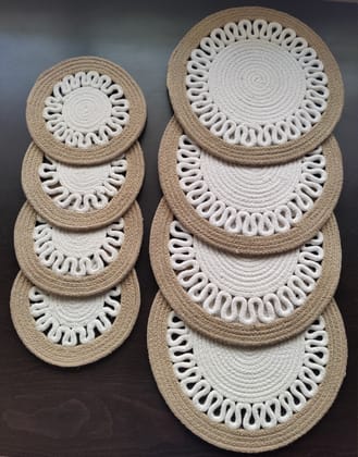 Round table mats cotton placemats (pack of 8) | Big Mats  & Hotpads / trivets, Heat Resistant, Reversible Use (Payal) by Bulky Santa