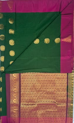 Green and Pink Kanchipuram Silk Saree With Blouse Piece Green and Pink Kanchipuram Silk Saree With Blouse Piece