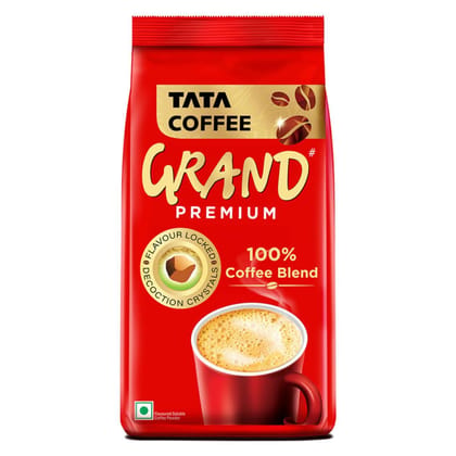 Tata Coffee Grand Premium Instant Coffee, 200g Pouch, Powder Bag/Pouch, With Flavour Locked Decoction Crystals, Flavoured Soluble Coffee Powder, Rich Aroma & Great Taste Tata Coffee Grand Premium Instant Coffee, 200g Pouch, Powder Bag/Pouch, With Flavour Locked Decoction Crystals, Flavoured Soluble Coffee Powder, Rich Aroma & Great Taste