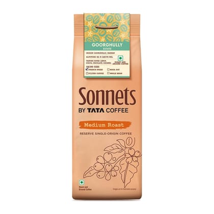 Sonnets by Tata Coffee, Medium Roast, French Press Arabica Coffee, 250g, Grown in Goorghully Estate with Tasting Notes of Lemon, Guava, Chocolate & Caramel