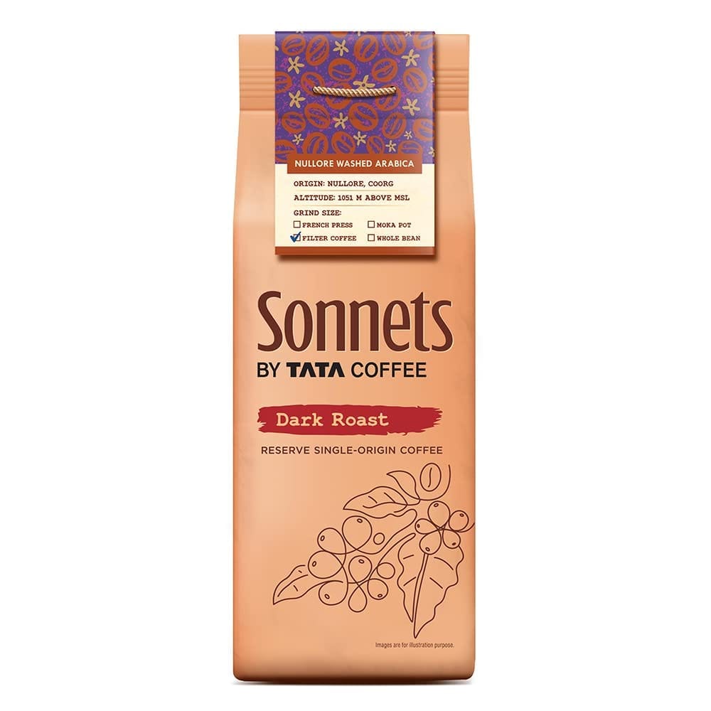 Tata Sonnets Nullore Washed Arabica, Dark Roast Filter Coffee,250g, Brown, Reserve Single-Origin Coffee, Freshly Dried Ground Coffee