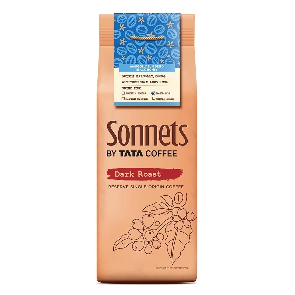 Tata Sonnets Margolly Sun Dried Black Honey Dark Roast Moka Pot, 250g