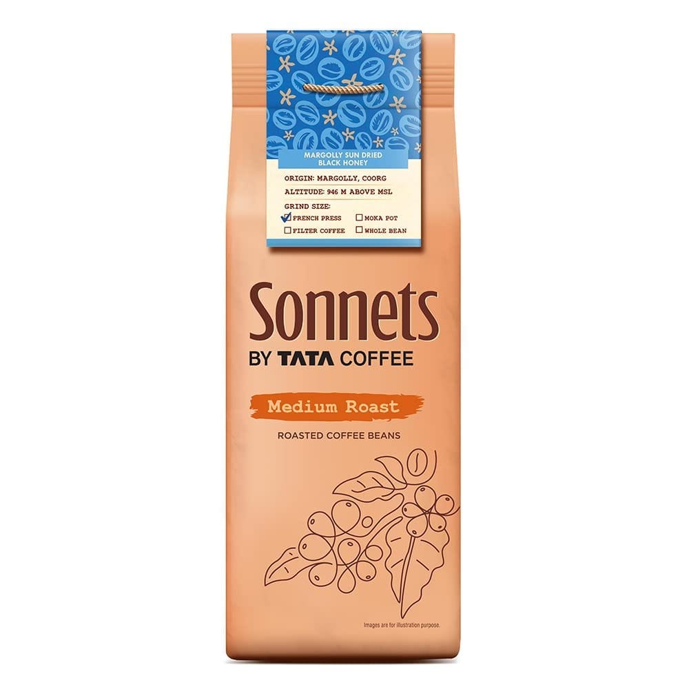 Tata Sonnets Margolly Sun Dried Black Honey Medium Roast French Press, 250g