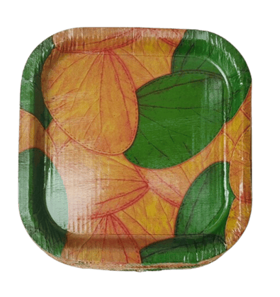 SRI CHANDIMATHA PAPER PLATES-  Square Paper Plates - Leafy Green Design - Pack of 20
