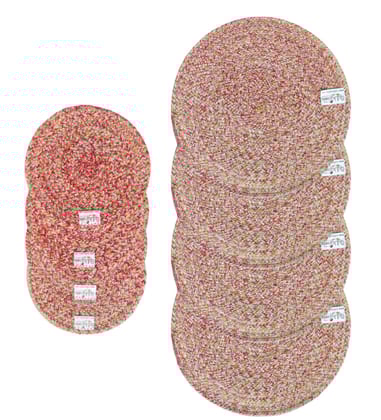 Round table mats cotton placemats (pack of 8) | Big Mats  & Hotpads / trivets, Heat Resistant, Reversible Use (Red - Yellow) by Bulky Santa