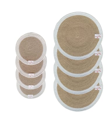 Round table mats cotton placemats (pack of 8) | Big Mats  & Hotpads / trivets, Heat Resistant, Reversible Use (White - Beige) by Bulky Santa