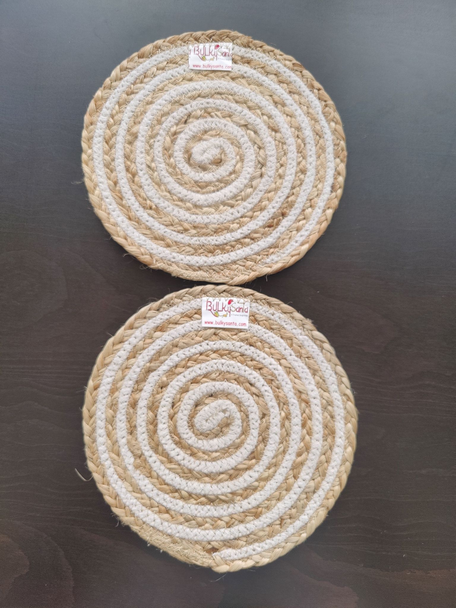 Round table mats cotton placemats (pack of 2) | Hotpads / trivets 9", Heat Resistant, Reversible Use (Cotton-Jute) by Bulky Santa