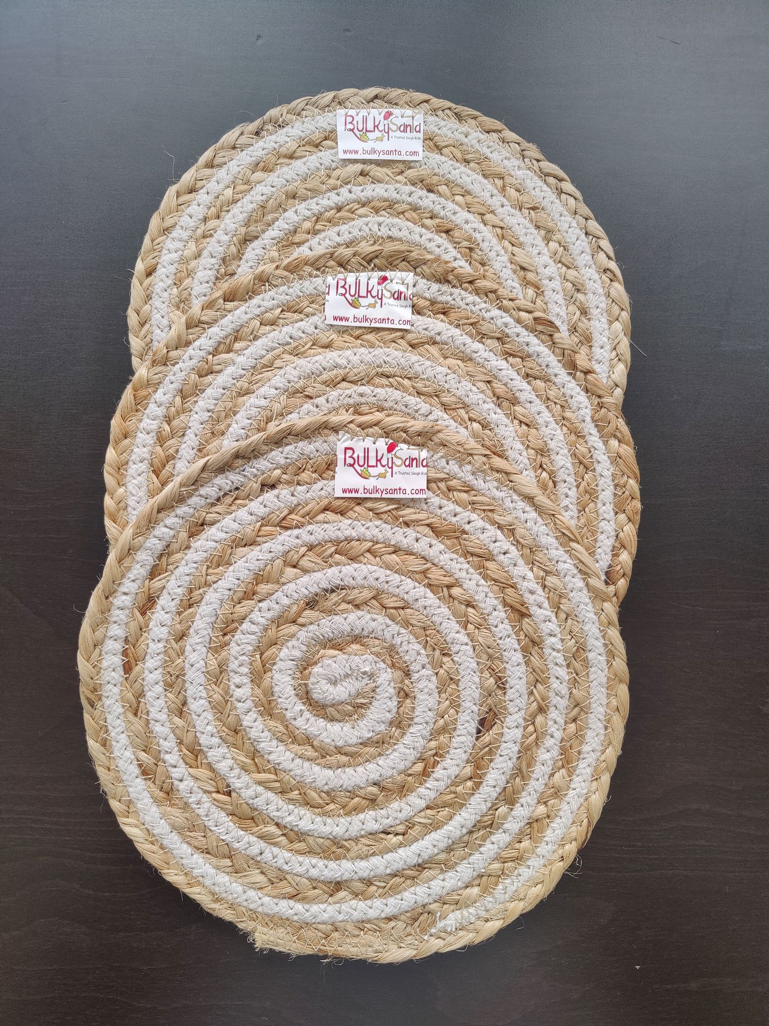 Round table mats cotton placemats (pack of 3) | Hotpads / trivets 9", Heat Resistant, Reversible Use (Cotton-Jute) by Bulky Santa