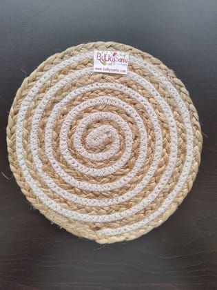 Round table mats cotton placemats (pack of 1) | Hotpads / trivets 9", Heat Resistant, Reversible Use (Cotton-Jute) by Bulky Santa