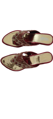 Red and gold embellished wedge heel sandals Red and gold embellished wedge heel sandals
