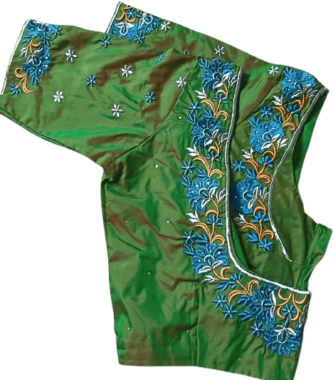 Ready Made Work blouse - Green blouse with intricate embroidery