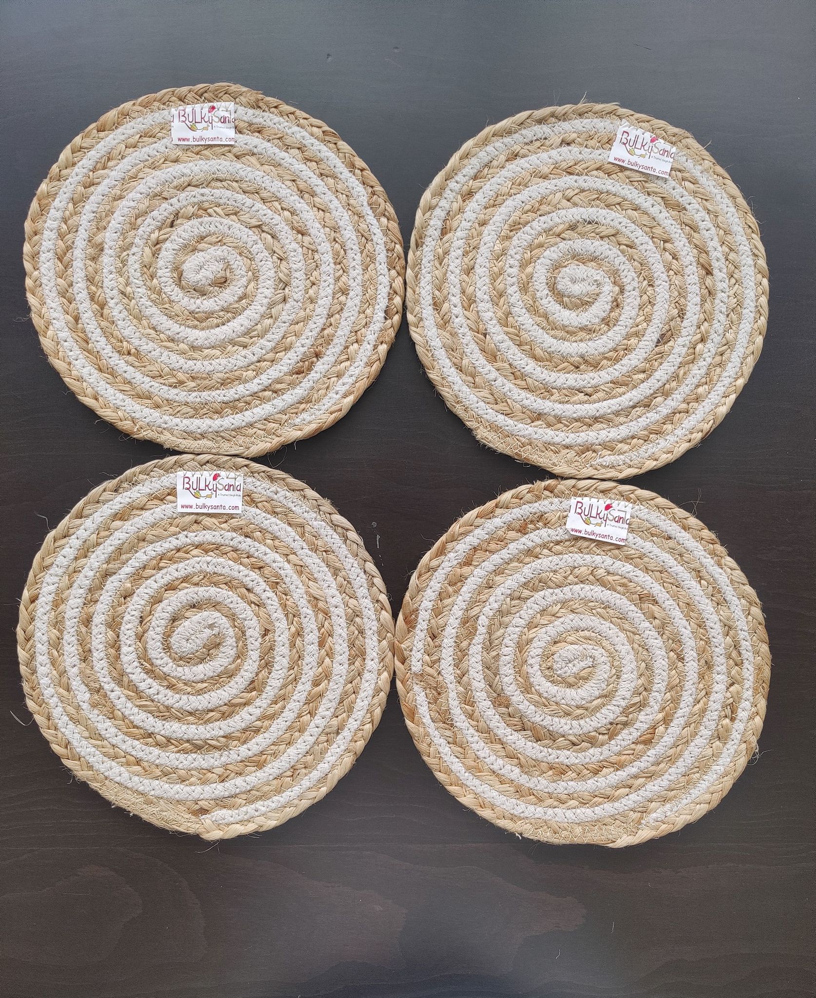 Round table mats cotton placemats (pack of 4) | Hotpads / trivets 9", Heat Resistant, Reversible Use (Cotton-Jute) by Bulky Santa