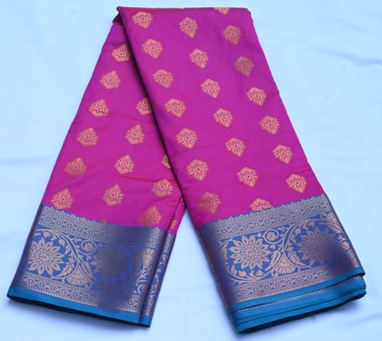 Ramani sarees Pink Banarasi Silk Saree With Golden Zari Border