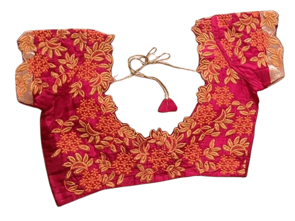 "Stunning Pink Embroidered Blouse with Floral Motifs"