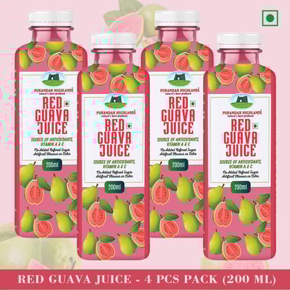 Red Guava Juice by Purandar Highlands - Nature's Best Produce - 200 ml - Pack of 4
