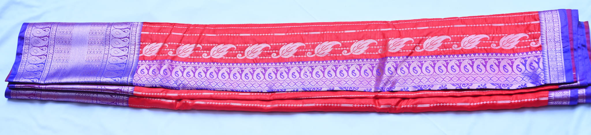RAMANI SAREES  Red and Blue Kanjivaram Silk Saree With Blouse Piece