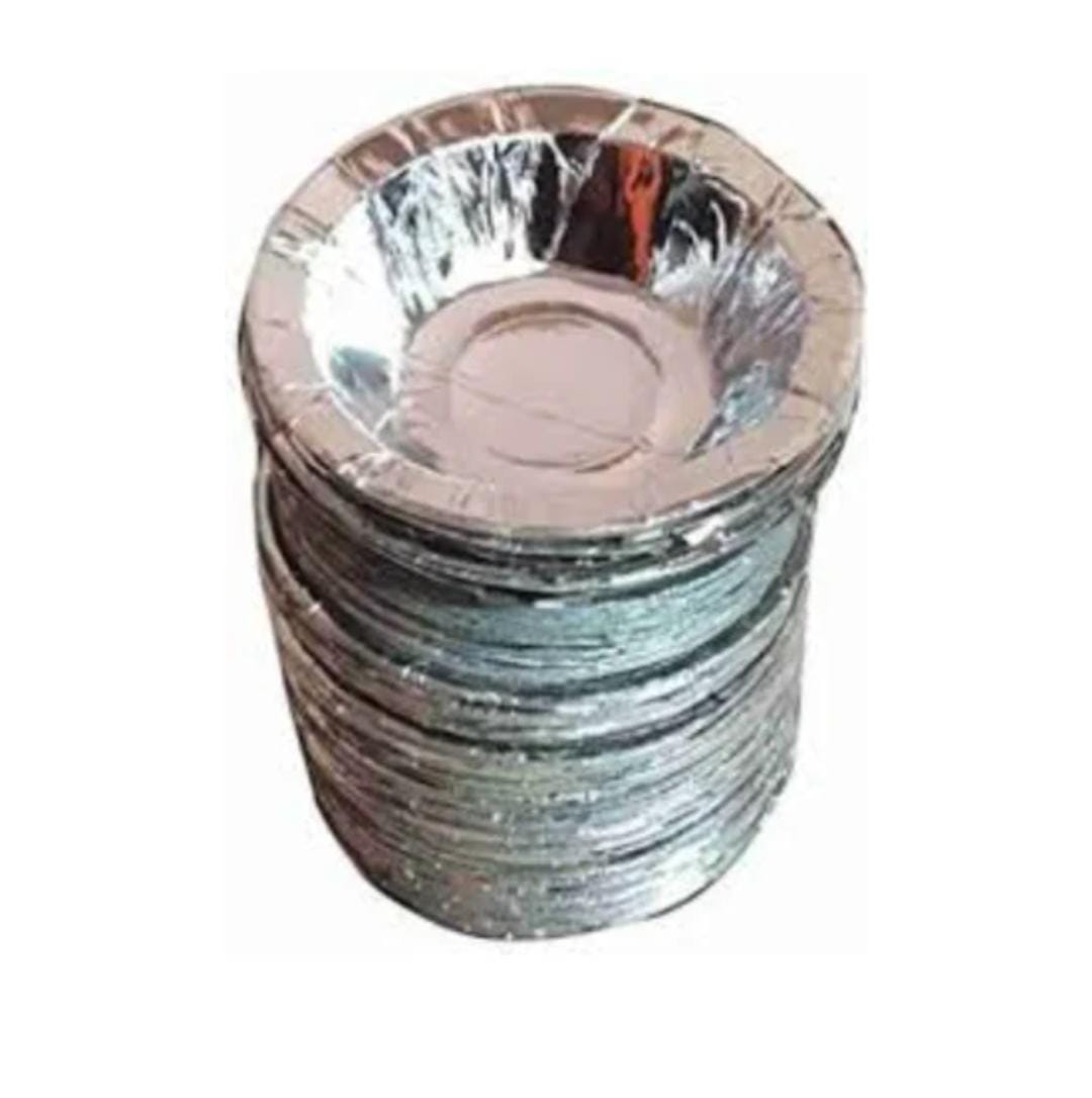 100 Pieces Silver Paper Dona Bowl Plates for Serving Food