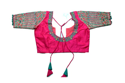 Pink Hand Embroidered Saree Blouse With Beads Pink Hand Embroidered Saree Blouse With Beads